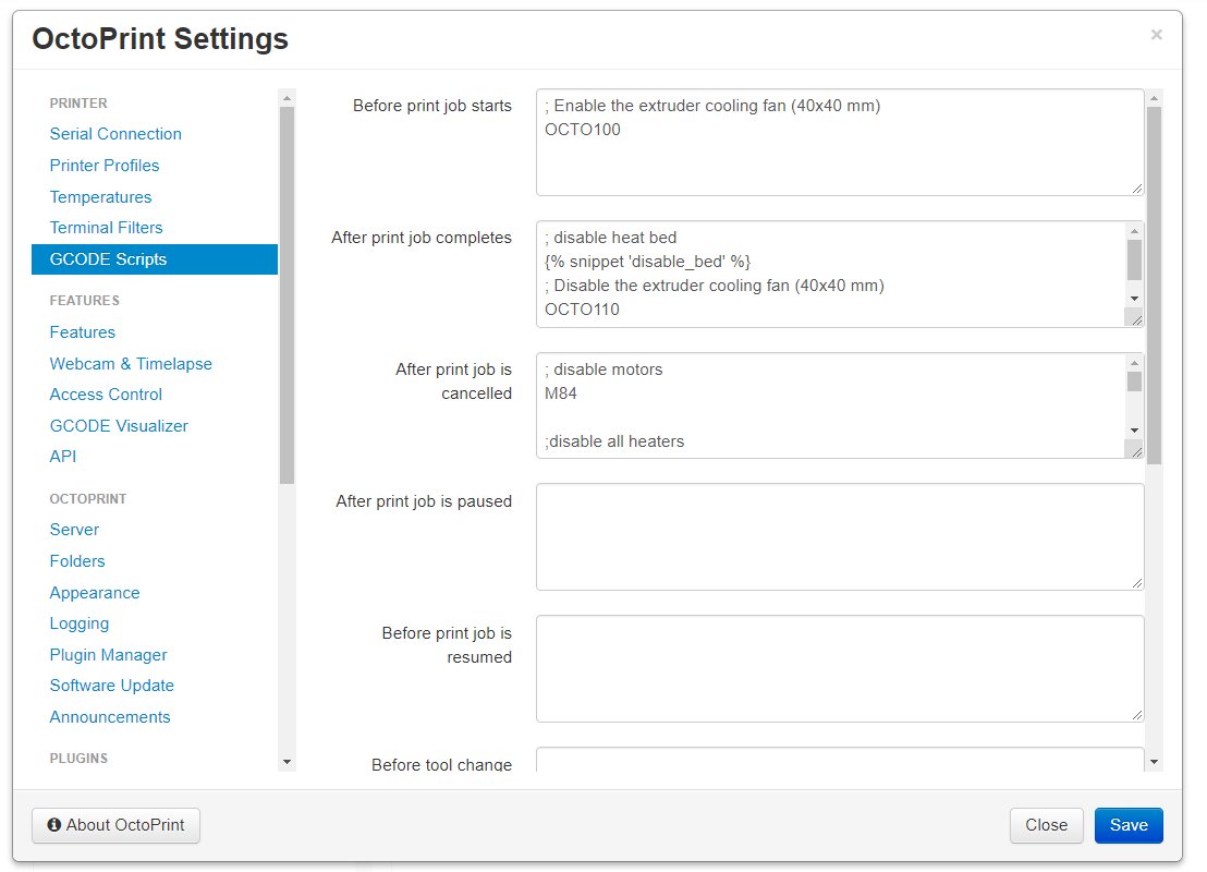 GCODE scripts menu options item